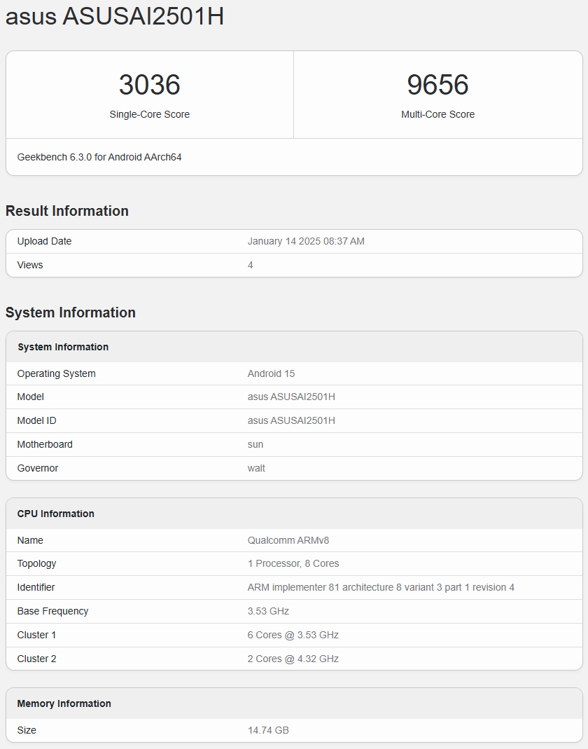 asus zenfone 12 ultra su geekbench prestazioni da record