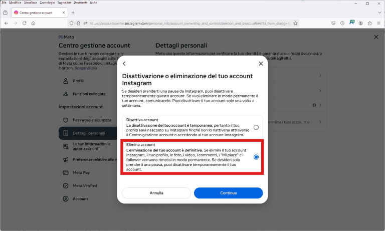 Come eliminare account Instagram per sempre e non solo